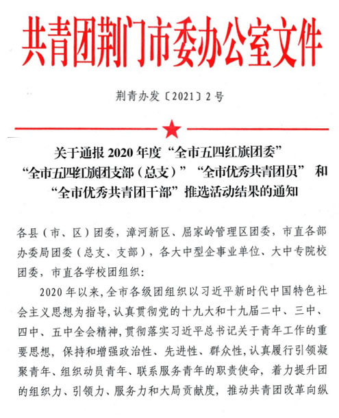 喜报!我校团委荣获“全市五四红旗团委”称号!
